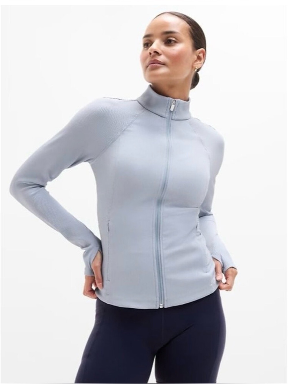 NWOT Athleta Salutation Ribbed Jacket Light Blue Size Medium